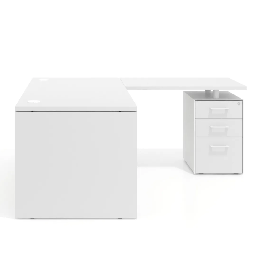 Mesa de Oficina con cajones Work Plus, ala corta, fondo 80, frontales melamina estructura blanco mate