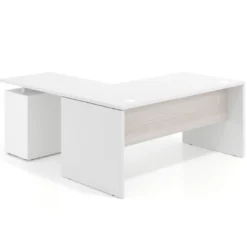 Mesa de Oficina con cajones Work Plus, ala corta, fondo 80, frontales melamina estructura blanco mate
