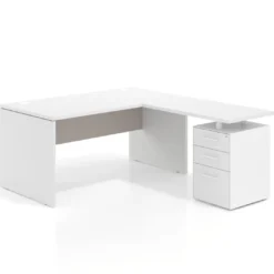 Mesa de Oficina con cajones Work Plus, ala corta, fondo 80, frontales melamina estructura blanco mate