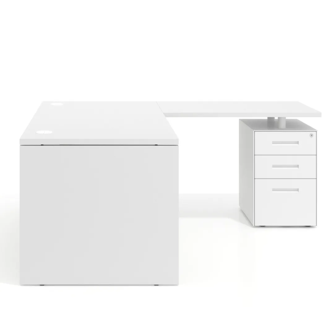 Mesa de Oficina con cajones Work Plus, ala corta, fondo 80, frontales melamina estructura blanco mate