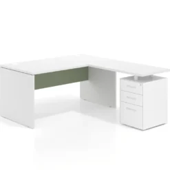 Mesa de Oficina con cajones Work Plus, ala corta, fondo 80, frontales melamina estructura blanco mate