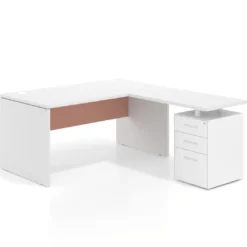 Mesa de Oficina con cajones Work Plus fondo 80, frontales de metal estructura blanco mate