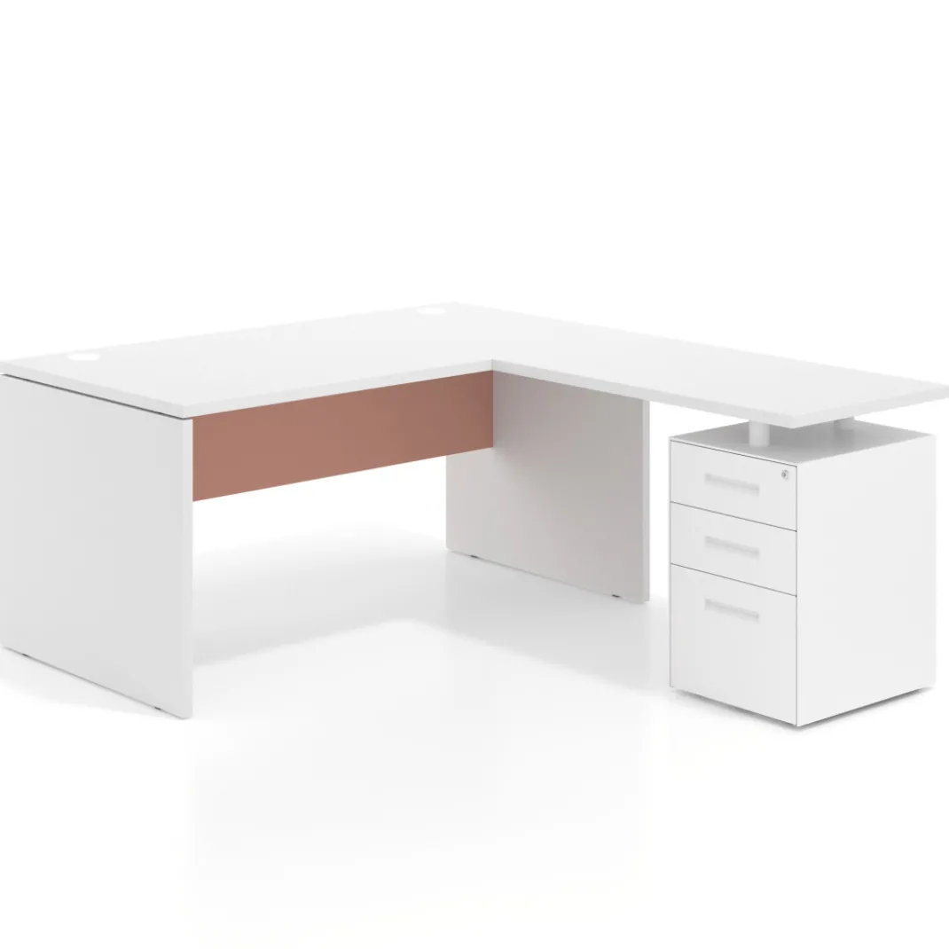 Mesa de Oficina con cajones Work Plus fondo 80, frontales de metal estructura blanco mate