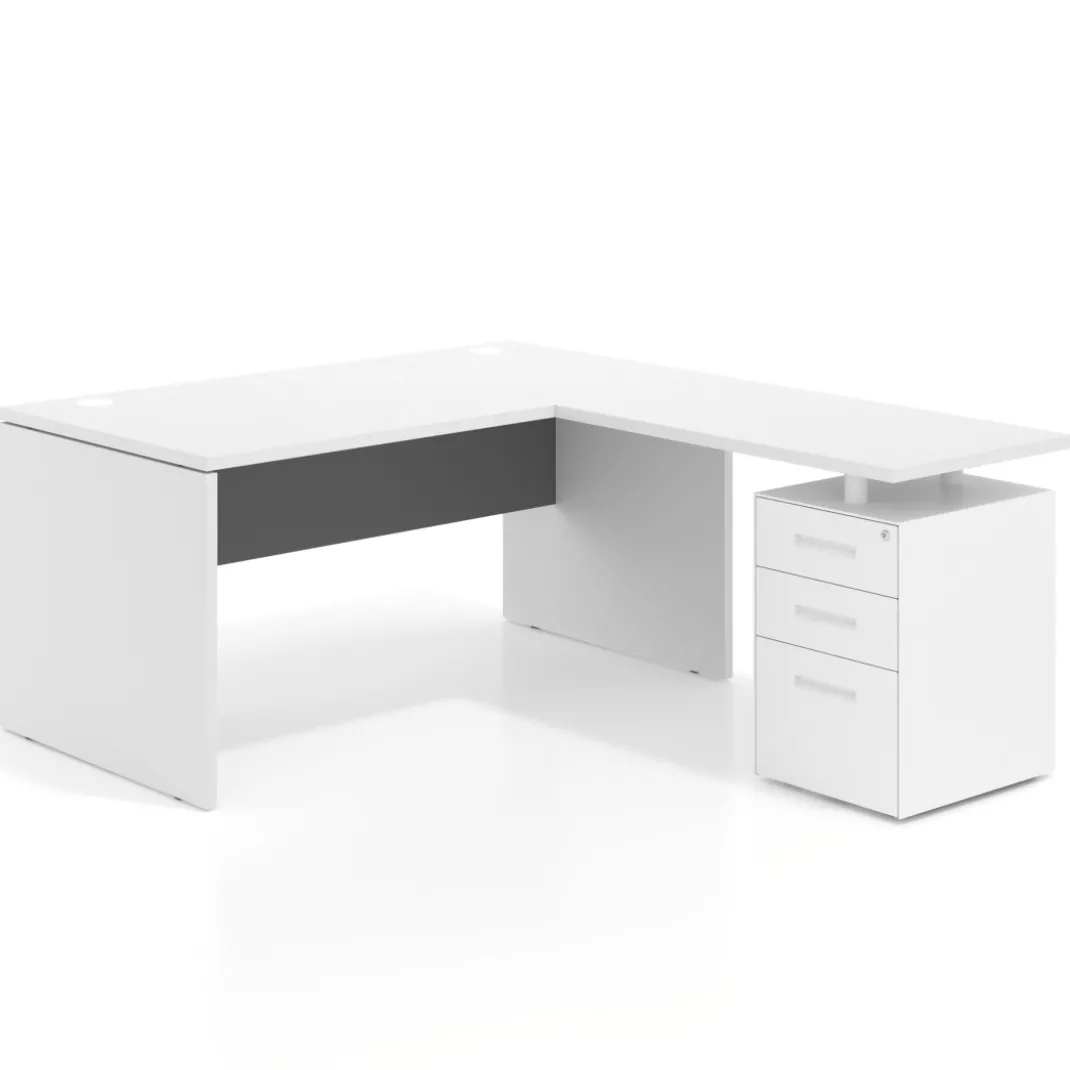 Mesa de Oficina con cajones Work Plus fondo 80, frontales de metal estructura blanco mate