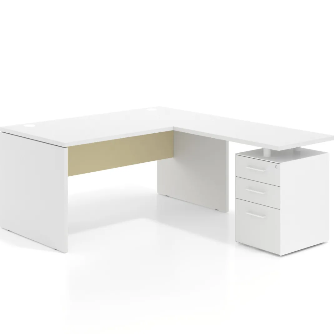 Mesa de Oficina con cajones Work Plus fondo 80, frontales melamina estructura blanco mate