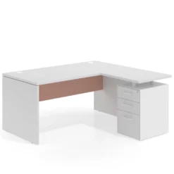 Mesa de Oficina con cajones Work Plus, ala corta, fondo 80, frontales melamina estructura blanco mate
