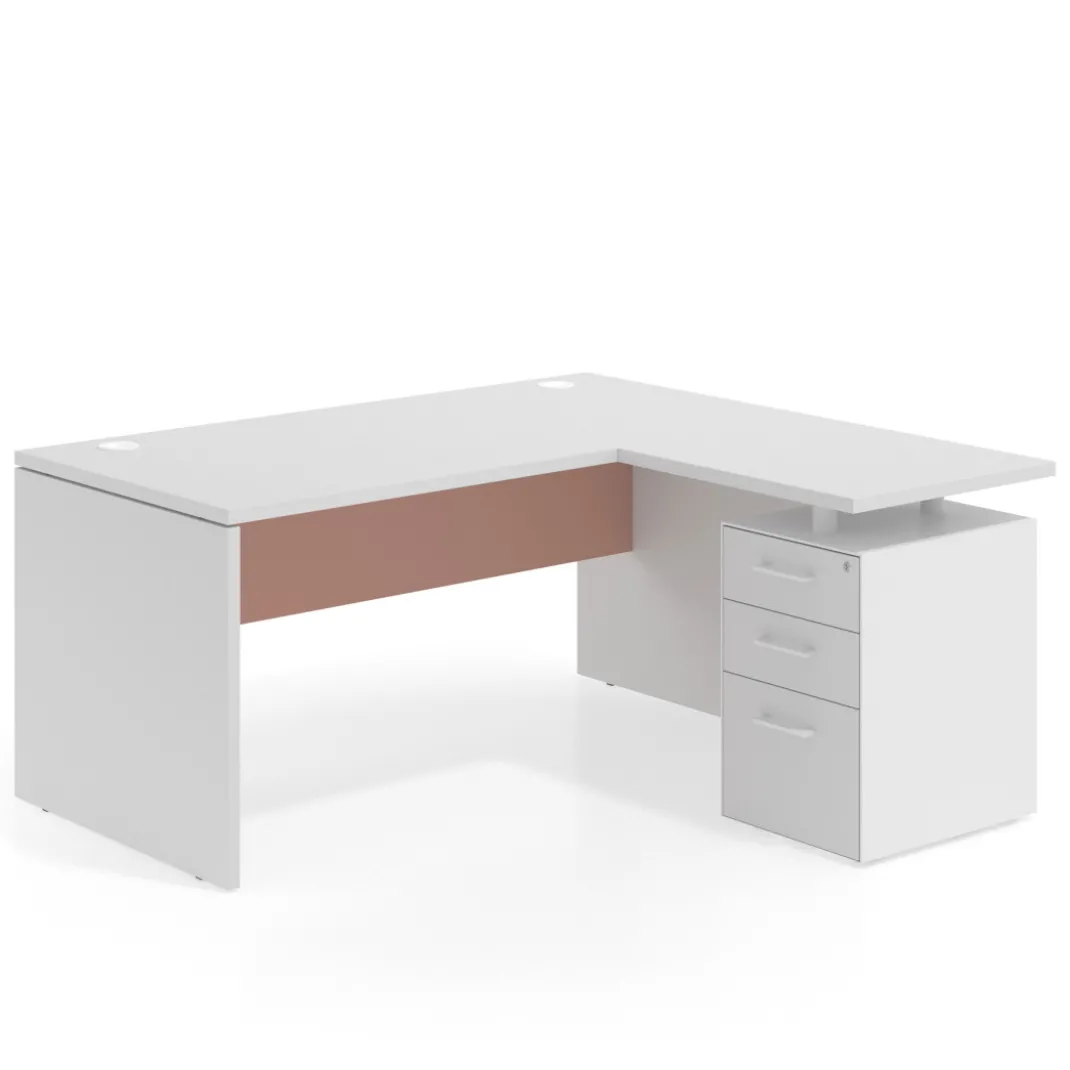 Mesa de Oficina con cajones Work Plus, ala corta, fondo 80, frontales melamina estructura blanco mate