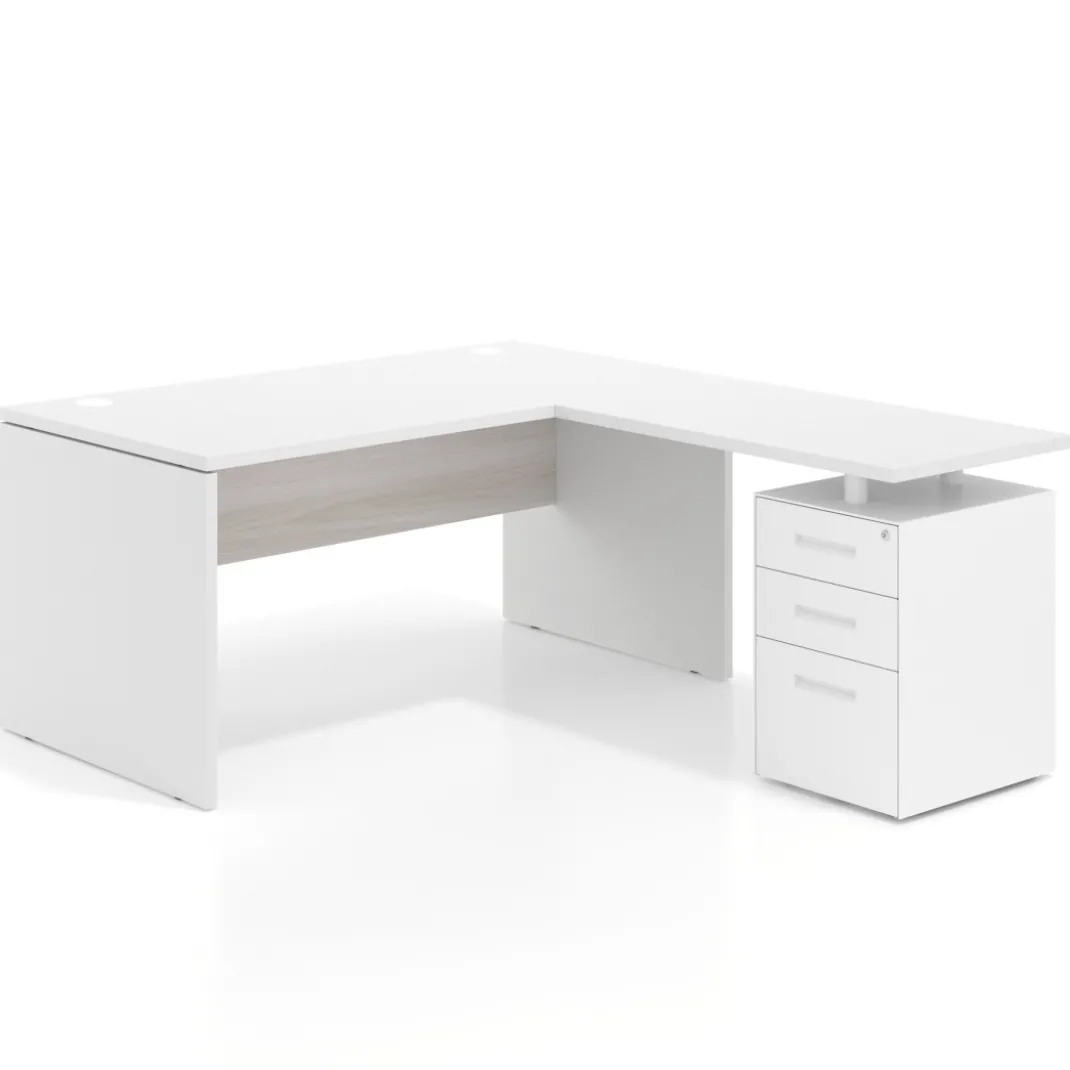 Mesa de Oficina con cajones Work Plus fondo 80, frontales de metal estructura blanco mate