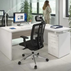 Mesa de Oficina con cajones Work Plus fondo 80, frontales melamina estructura blanco mate