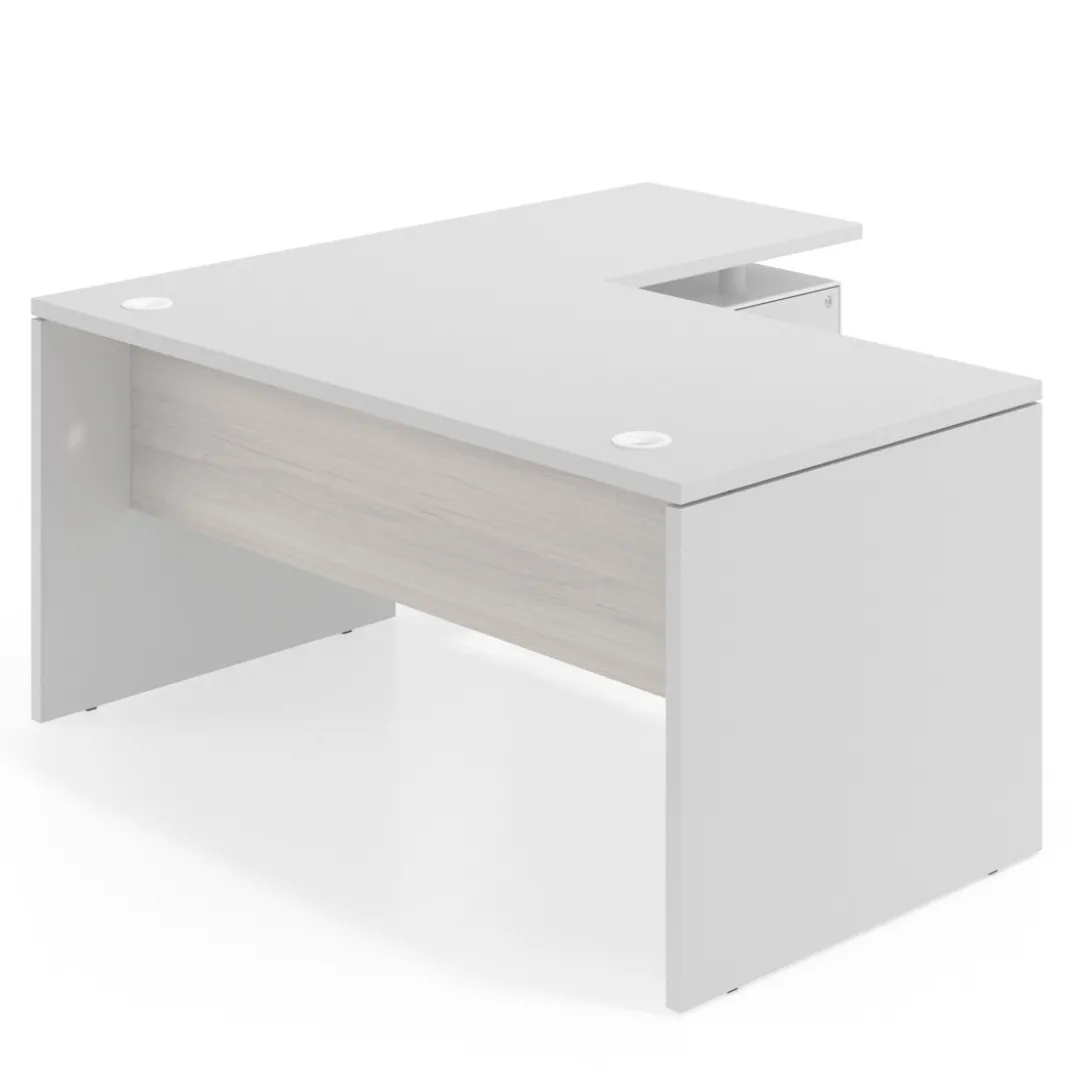 Mesa de Oficina con cajones Work Plus fondo 80, frontales melamina estructura blanco mate