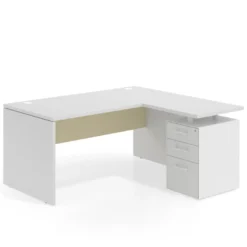 Mesa de Oficina con cajones Work Plus, ala corta, fondo 80, frontales melamina estructura blanco mate