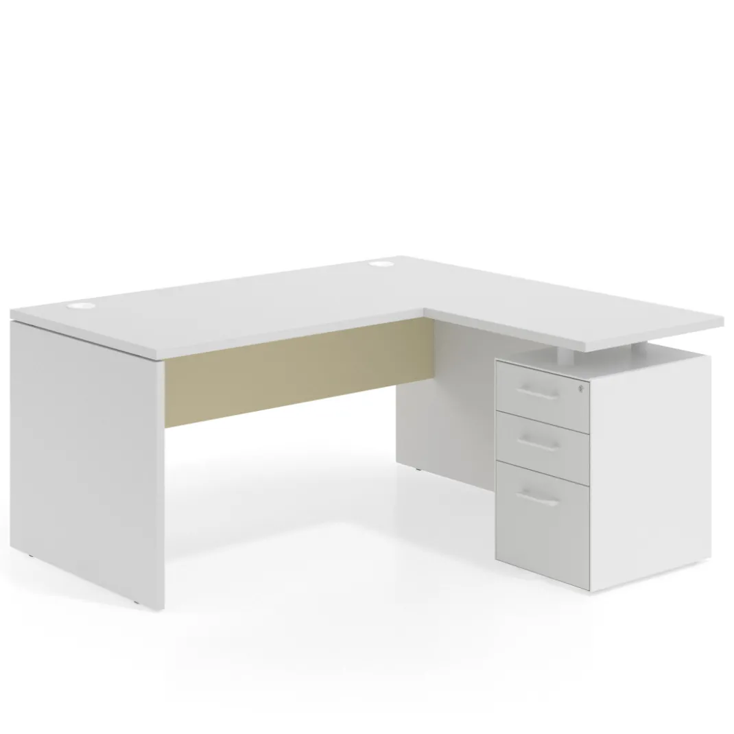 Mesa de Oficina con cajones Work Plus, ala corta, fondo 80, frontales melamina estructura blanco mate
