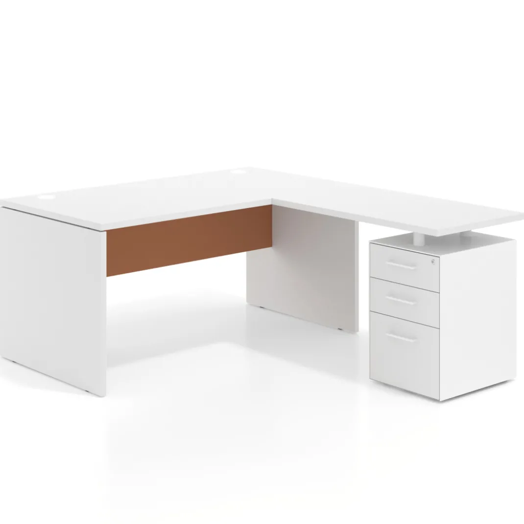 Mesa de Oficina con cajones Work Plus fondo 80, frontales melamina estructura blanco mate