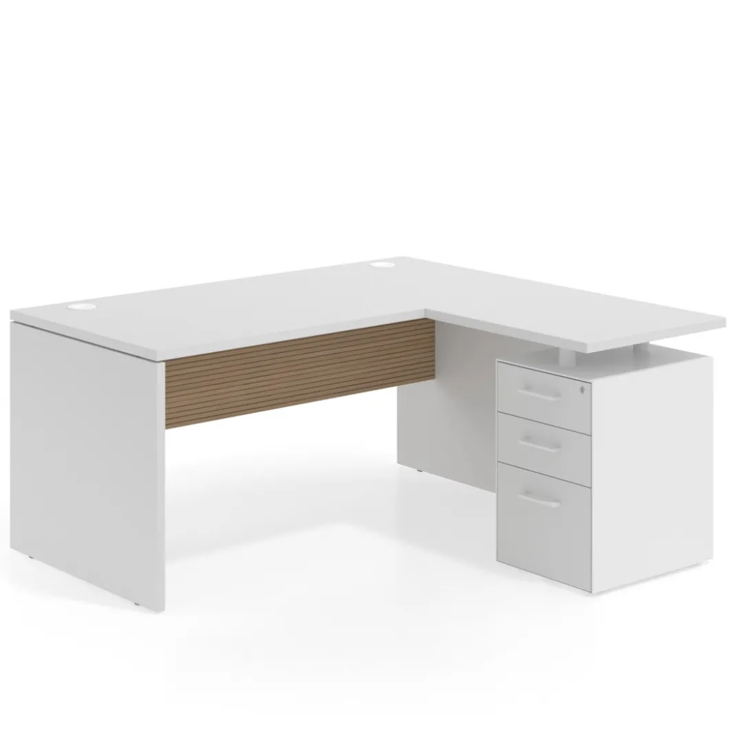 Mesa de Oficina con cajones Work Plus, ala corta, fondo 80, frontales melamina diseño rayado