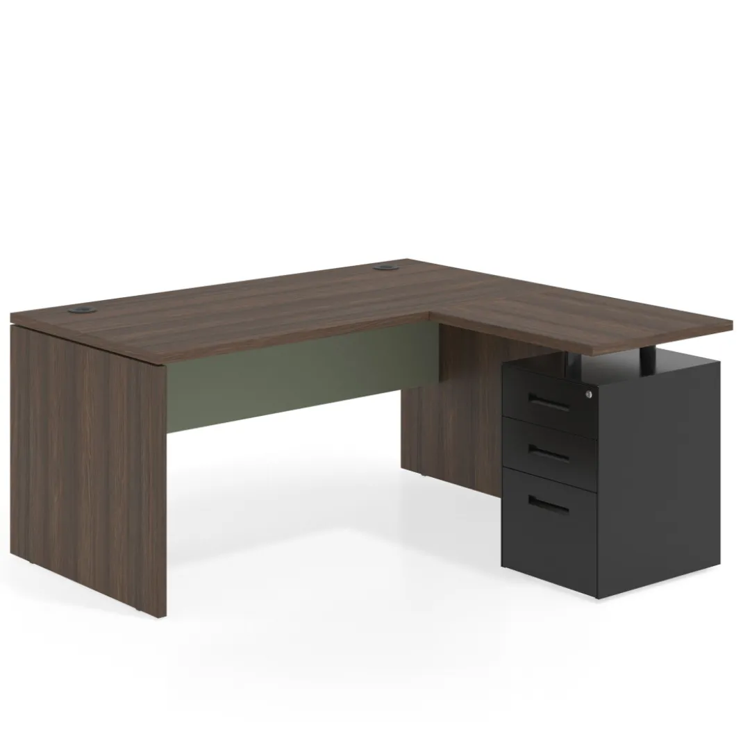 Mesa de Oficina con cajones Work Plus fondo 80, ala corta, frontales de metal estructura mistral