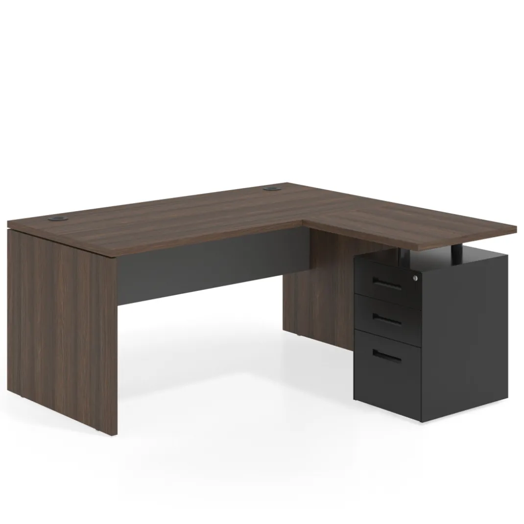 Mesa de Oficina con cajones Work Plus fondo 80, ala corta, frontales de metal estructura mistral