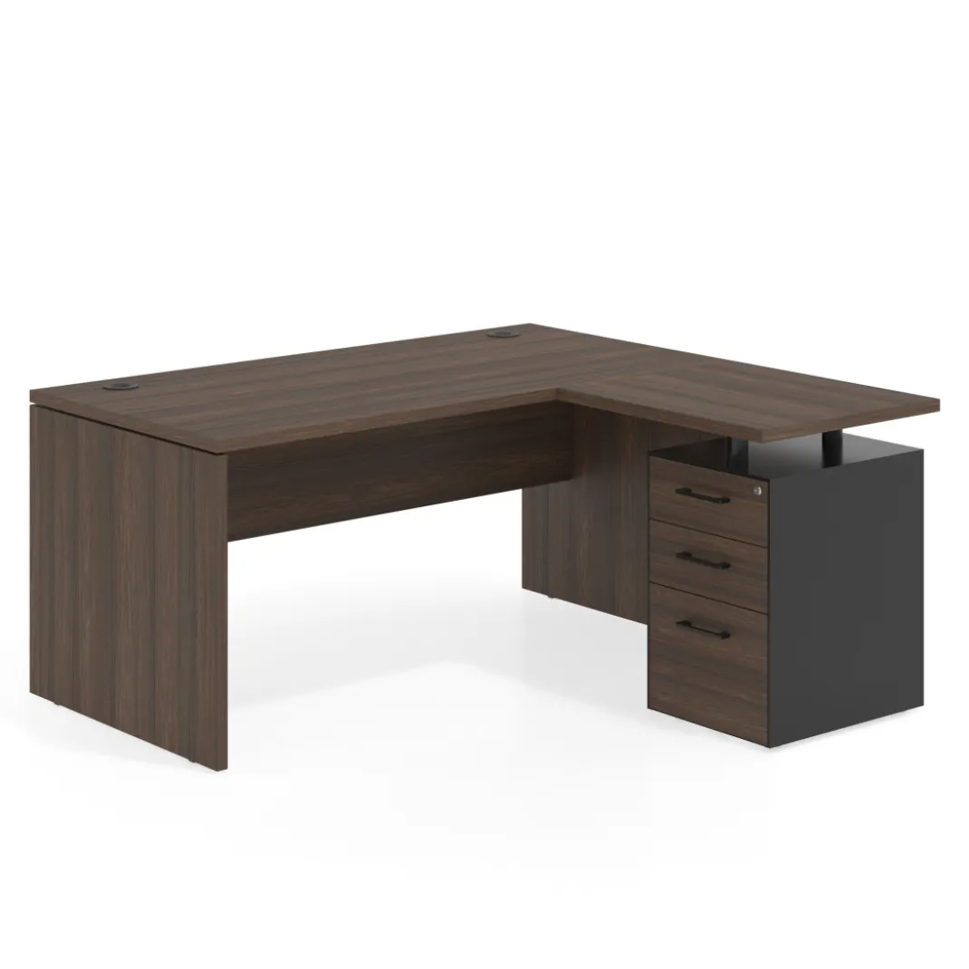 Mesa de Oficina con cajones Work Plus, ala corta, fondo 80, frontales melamina diseño monocolor