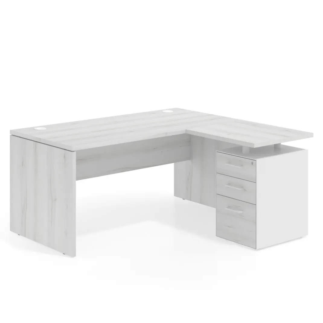 Mesa de Oficina con cajones Work Plus, ala corta, fondo 80, frontales melamina diseño monocolor