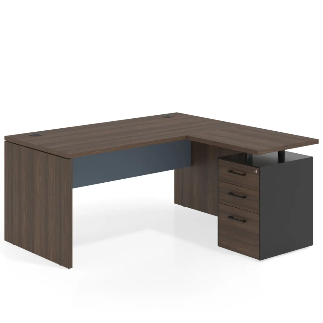 Mesa de Oficina con cajones Work Plus, ala corta, fondo 80, frontales melamina estructura mistral