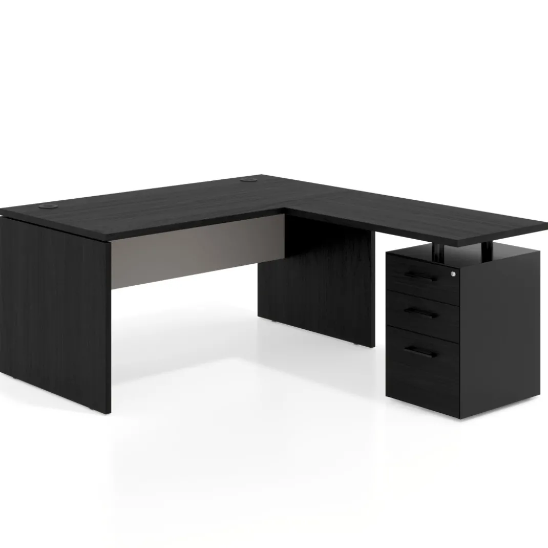 Mesa de Oficina con cajones Work Plus fondo 80, frontales melamina estructura bocamina