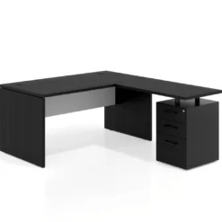 Mesa de Oficina con cajones Work Plus fondo 80, frontales melamina estructura bocamina