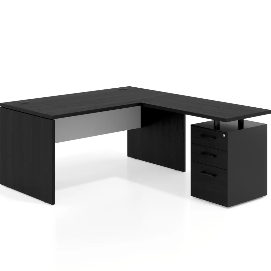 Mesa de Oficina con cajones Work Plus fondo 80, frontales melamina estructura bocamina