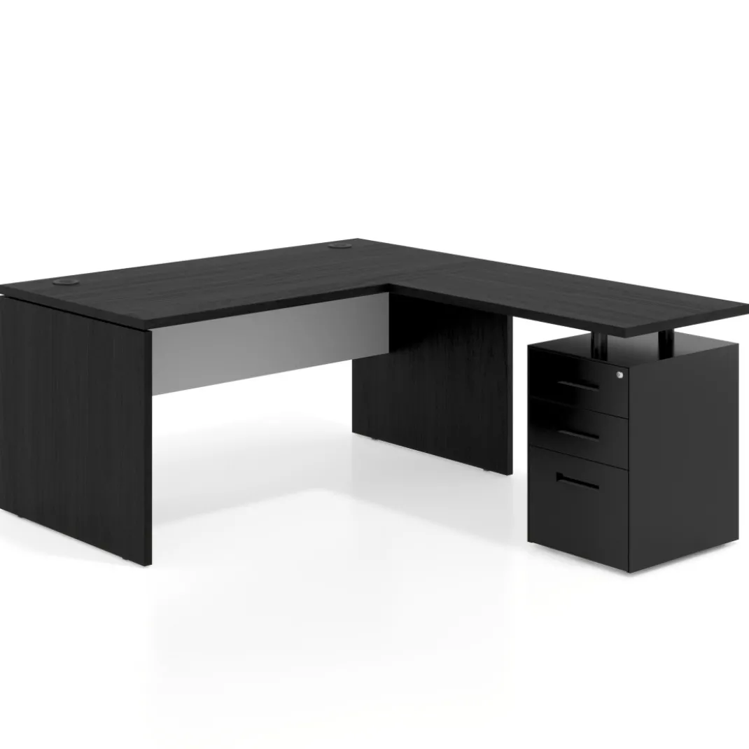 Mesa de Oficina con cajones Work Plus fondo 80, frontales de metal estructura bocamina