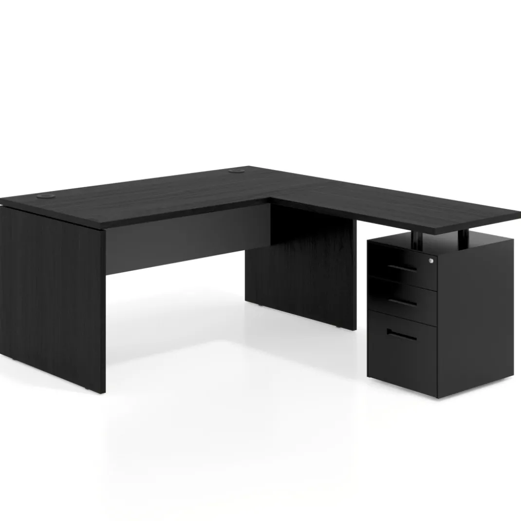 Mesa de Oficina con cajones Work Plus fondo 80, frontales de metal estructura bocamina