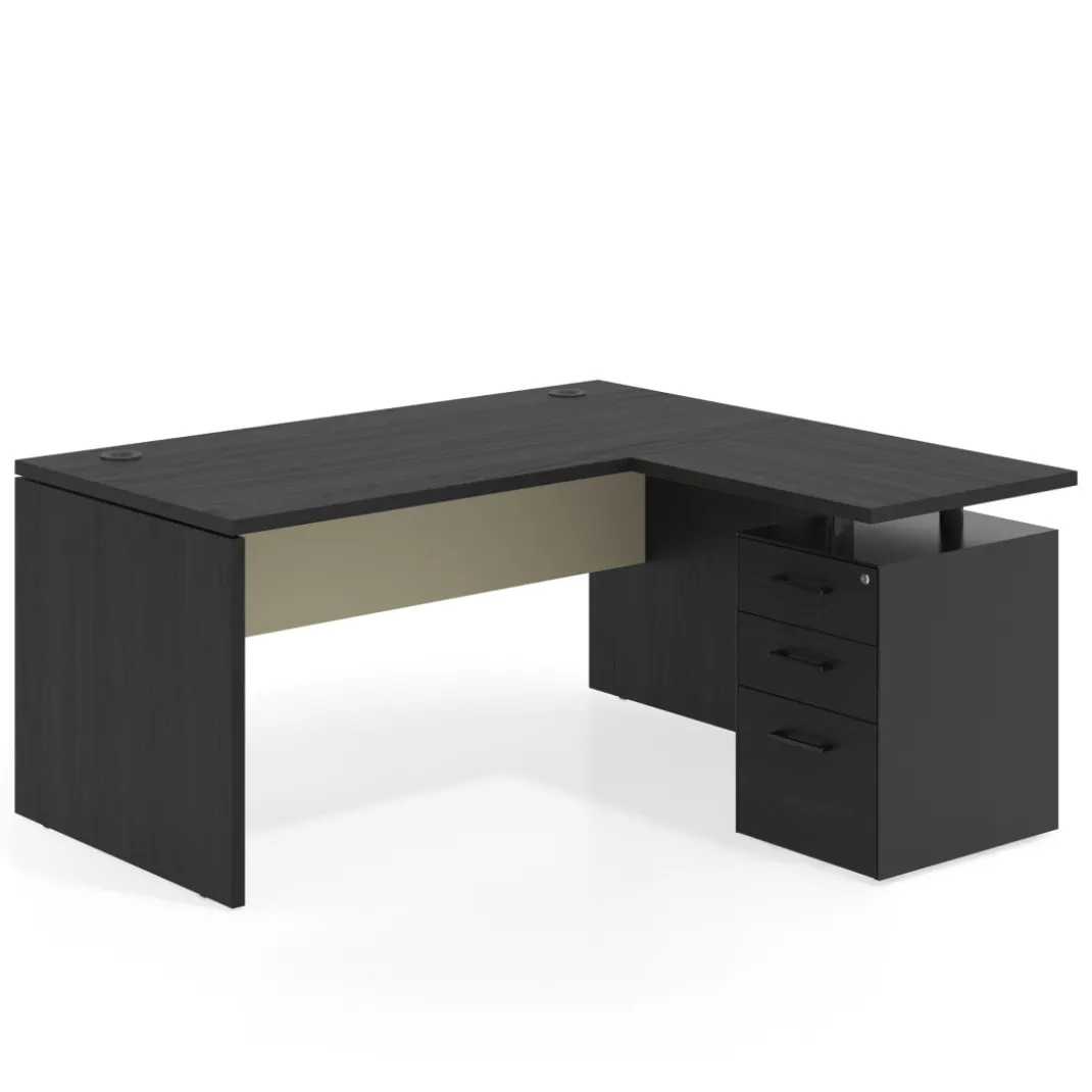 Mesa de Oficina con cajones Work Plus, ala corta, fondo 80, frontales melamina estructura bocamina