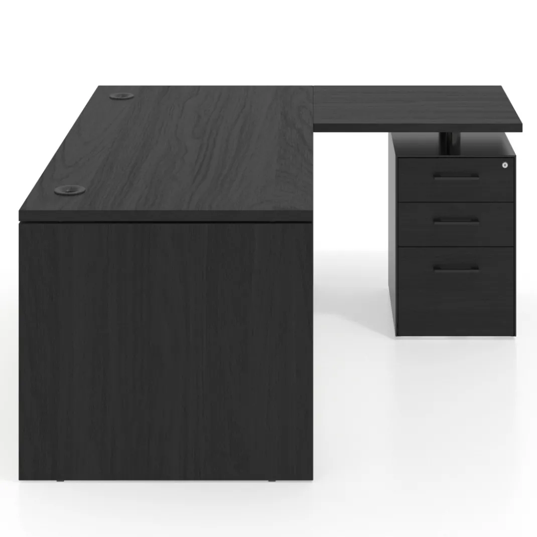 Mesa de Oficina con cajones Work Plus, ala corta, fondo 80, frontales melamina estructura bocamina
