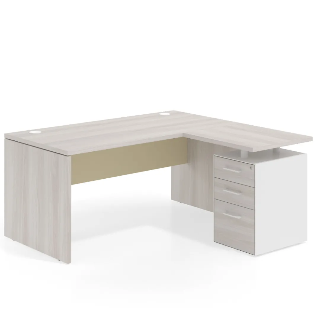 Mesa de Oficina con cajones Work Plus, ala corta, fondo 80, frontales melamina estructura california