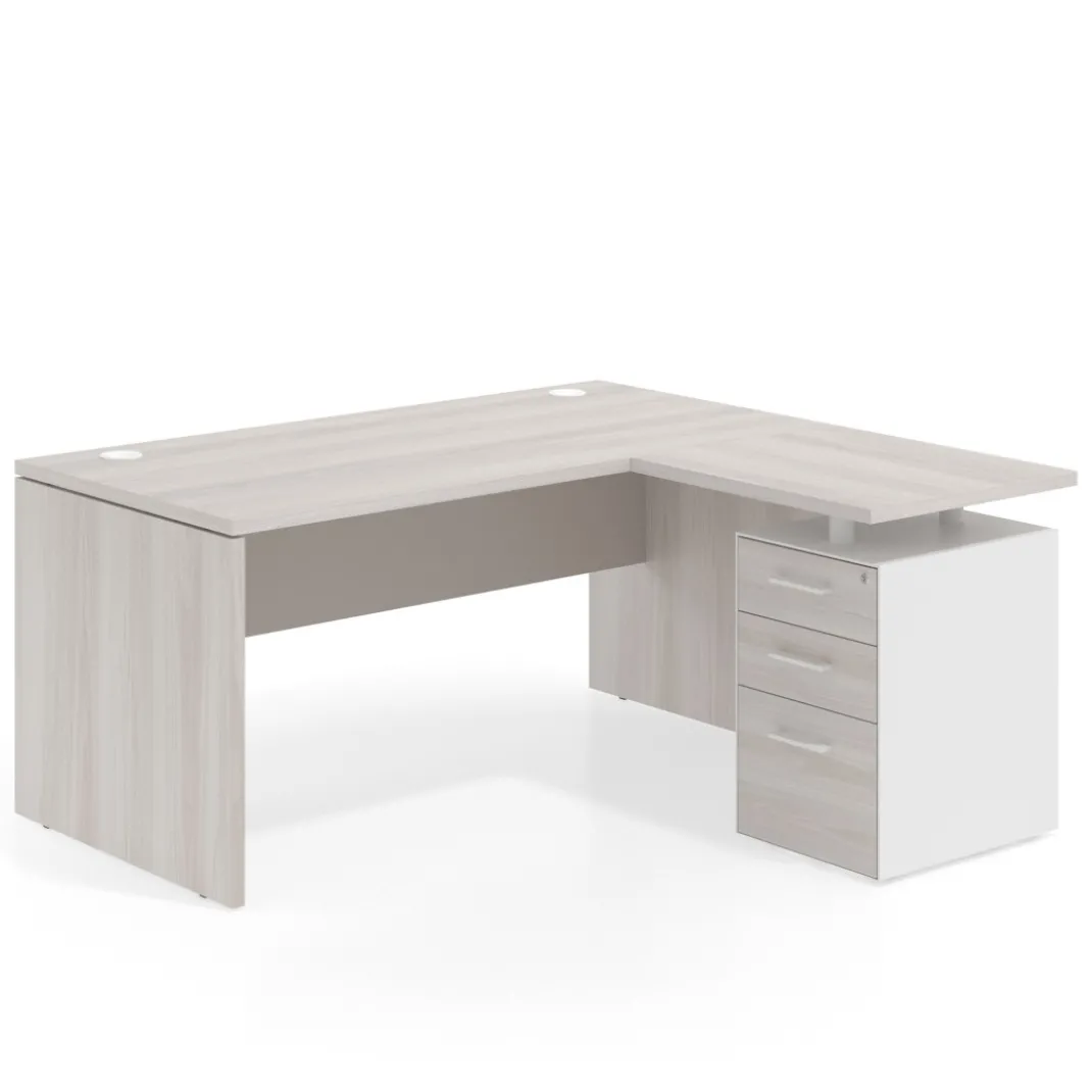 Mesa de Oficina con cajones Work Plus, ala corta, fondo 80, frontales melamina estructura california