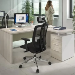 Mesa de Oficina con cajones Work Plus, ala corta, fondo 80, frontales melamina estructura california