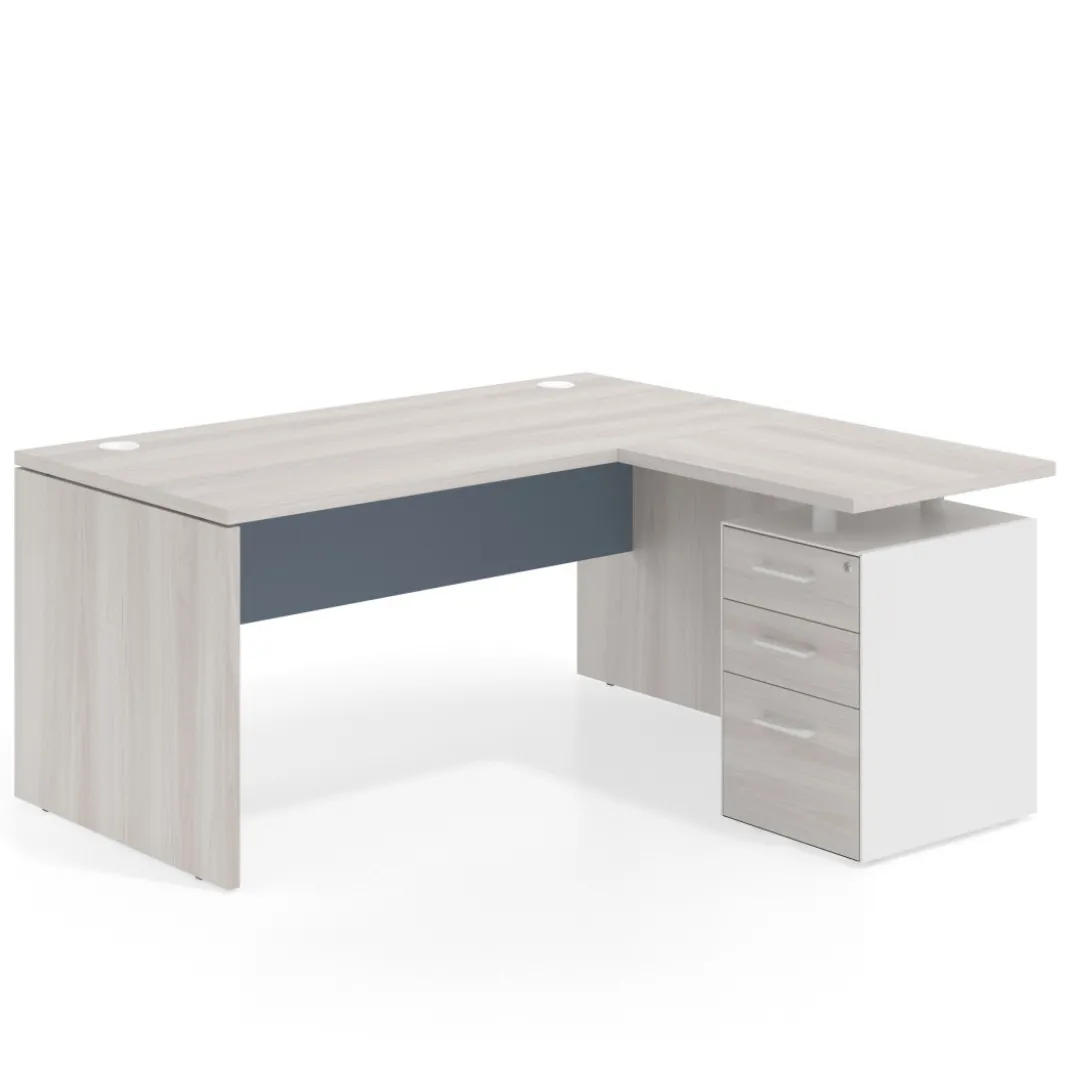 Mesa de Oficina con cajones Work Plus, ala corta, fondo 80, frontales melamina estructura california