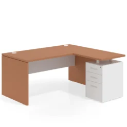 Mesa de Oficina con cajones Work Plus fondo 80, ala corta, frontales de metal diseño bicolor