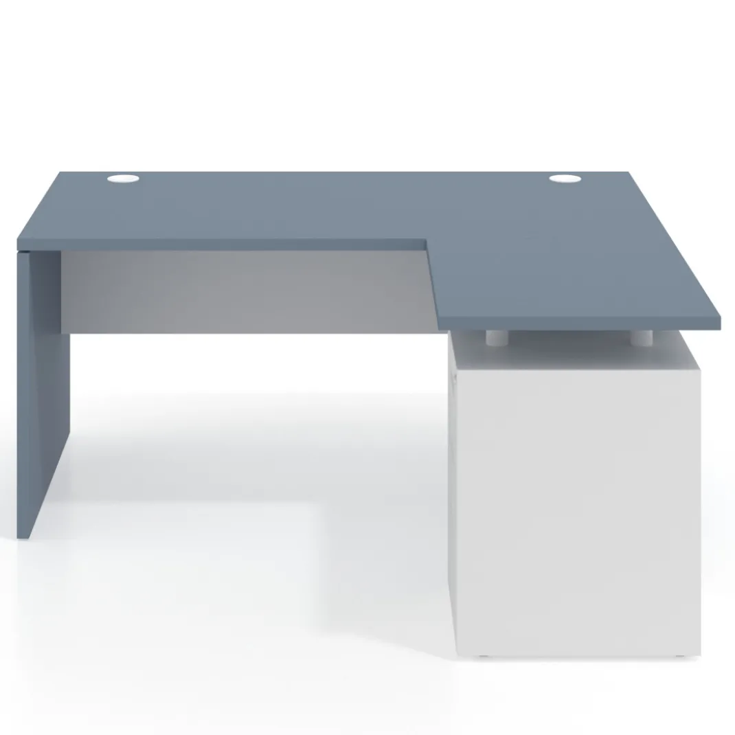 Mesa de Oficina con cajones Work Plus fondo 80, ala corta, frontales de metal diseño bicolor