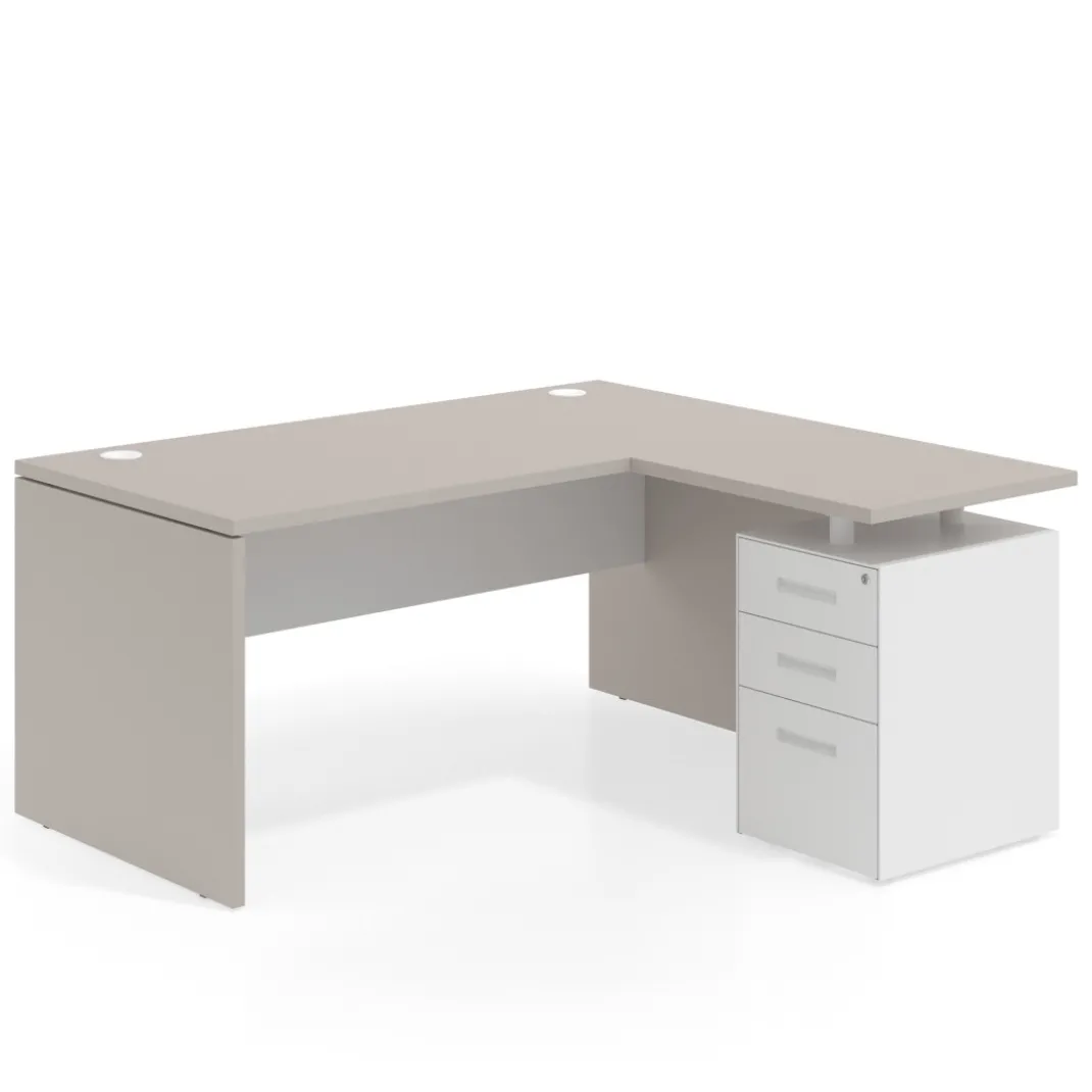 Mesa de Oficina con cajones Work Plus fondo 80, ala corta, frontales de metal diseño bicolor
