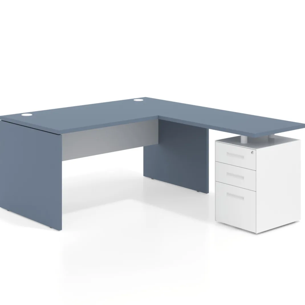 Mesa de Oficina con cajones Work Plus fondo 80, frontales de metal diseño bicolor