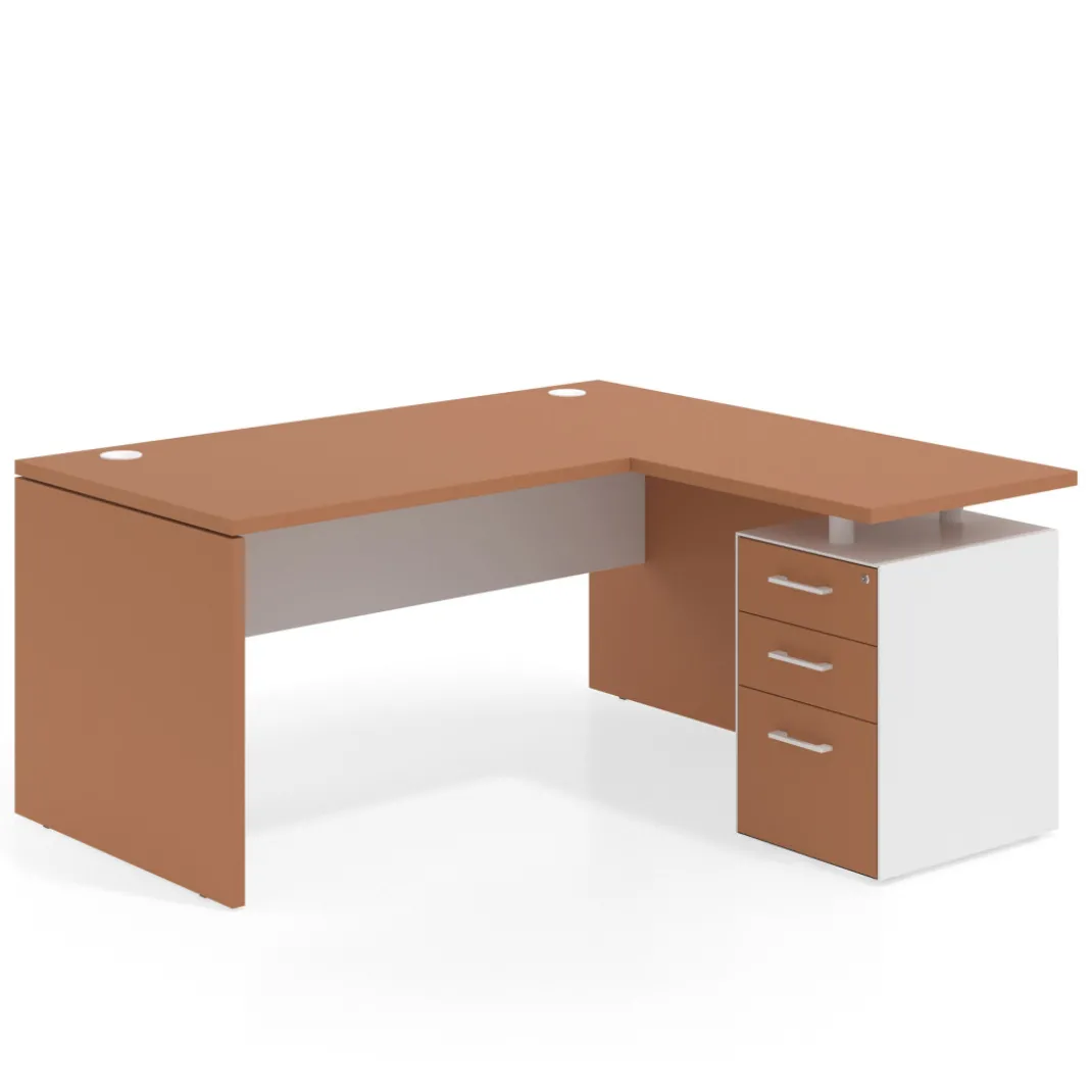 Mesa de Oficina con cajones Work Plus, ala corta, fondo 80, frontales melamina diseño bicolor