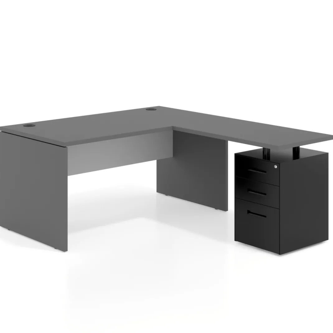 Mesa de Oficina con cajones Work Plus fondo 80, frontales de metal diseño bicolor