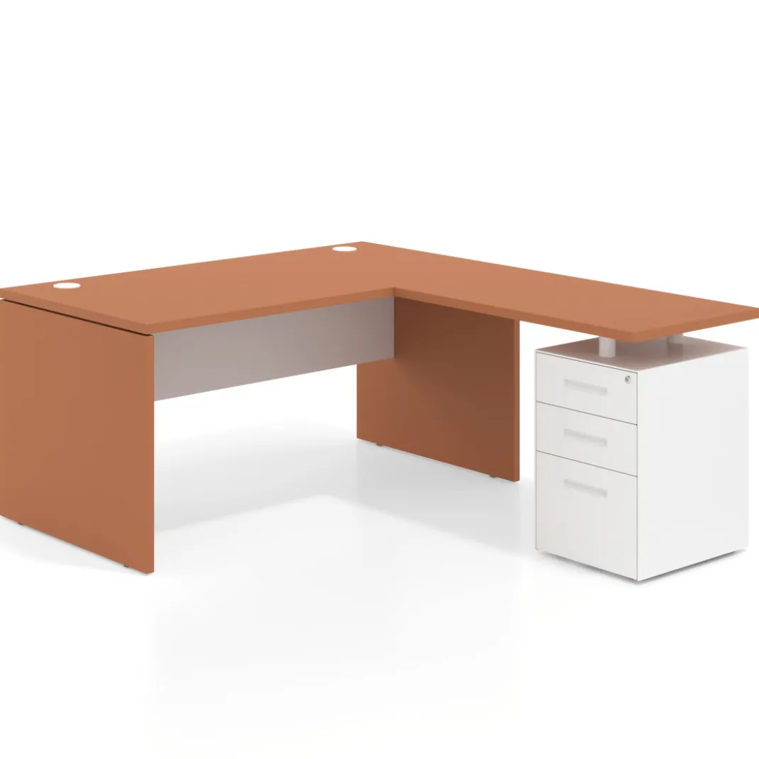 Mesa de Oficina con cajones Work Plus fondo 80, frontales de metal diseño bicolor