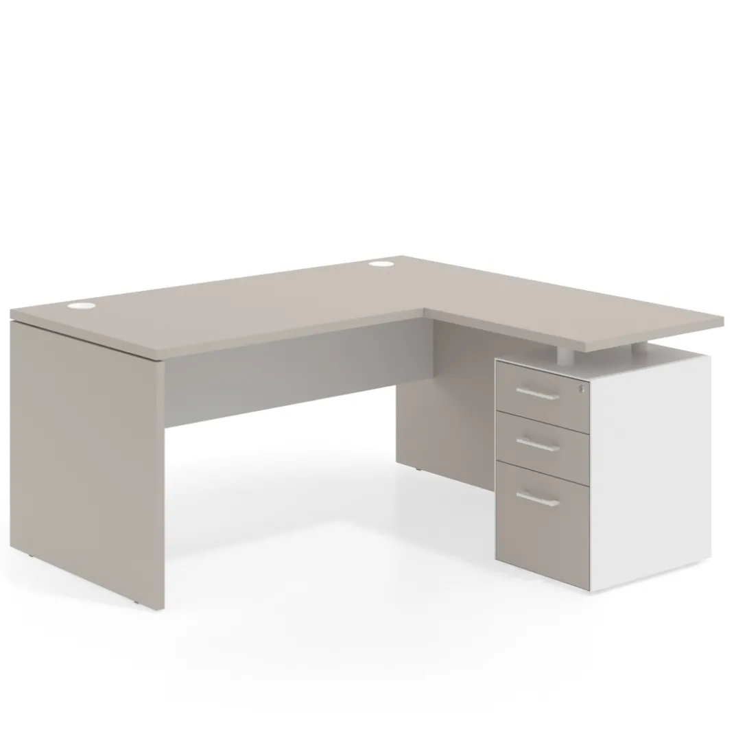 Mesa de Oficina con cajones Work Plus, ala corta, fondo 80, frontales melamina diseño bicolor