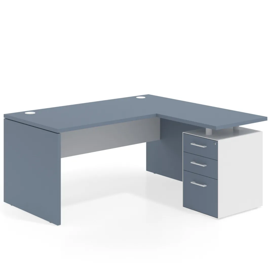 Mesa de Oficina con cajones Work Plus, ala corta, fondo 80, frontales melamina diseño bicolor