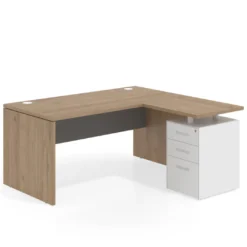 Mesa de Oficina con cajones Work Plus fondo 80, ala corta, frontales de metal estructura naturale