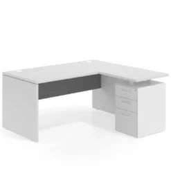 Mesa de Oficina con cajones Work Plus, ala corta, fondo 80, frontales melamina estructura blanco mate