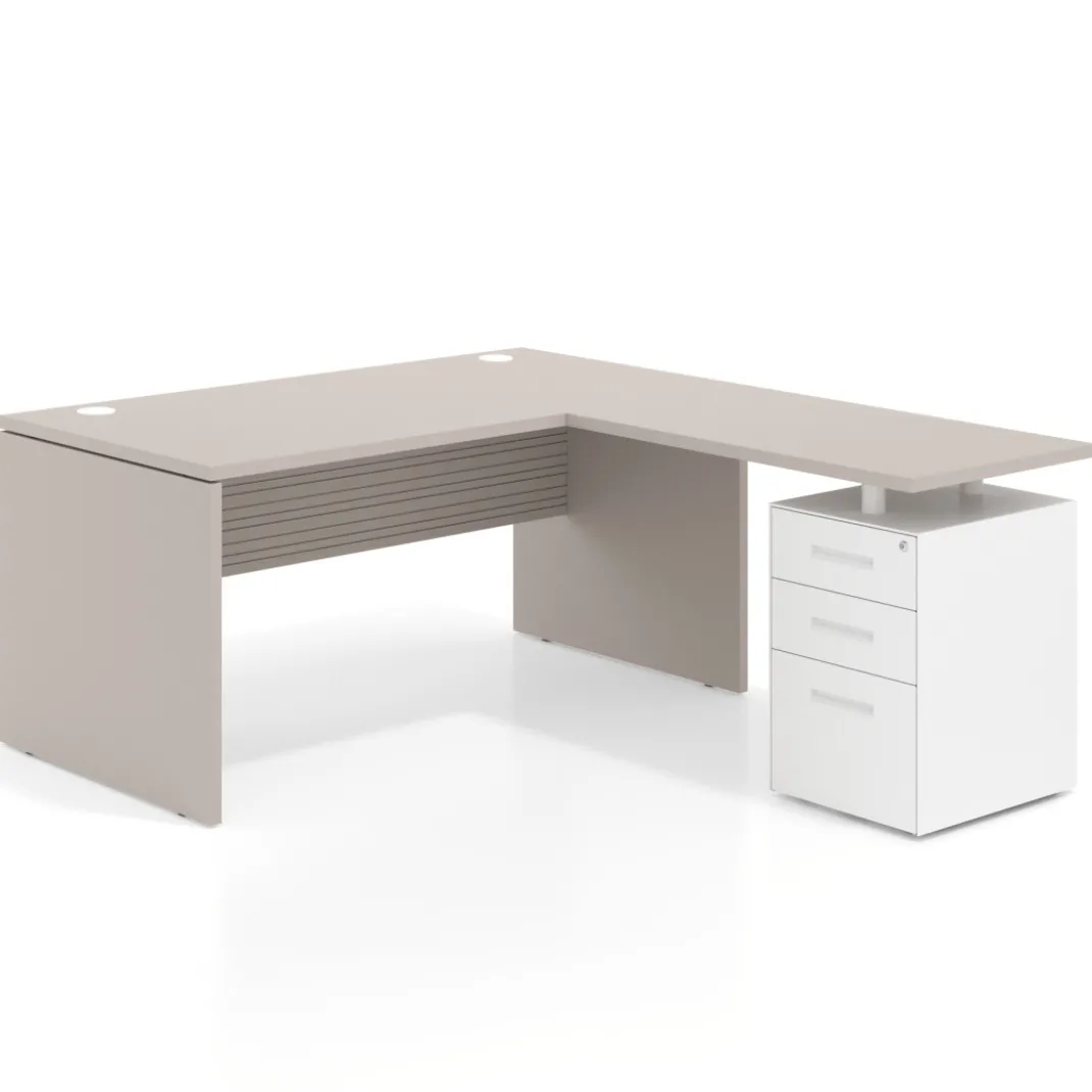 Mesa de Oficina con cajones Work Plus fondo 80, frontales de metal diseño rayado