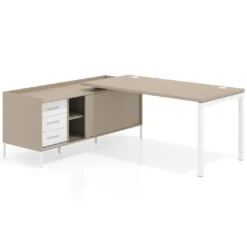 Mesa de oficina con pedestal cajonera Kube fondo 80cm estructura blanca
