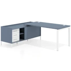 Mesa de oficina con pedestal cajonera Kube fondo 80cm estructura blanca