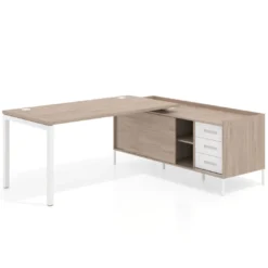 Mesa de oficina con pedestal cajonera Kube fondo 80cm estructura blanca
