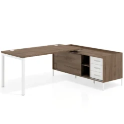 Mesa de oficina con pedestal cajonera Kube fondo 80cm estructura blanca